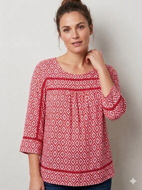 Skies Are Blue Red Geometric Boho Blouse - Size S